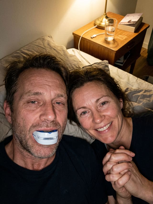 A couple in bed, the man wearing Nitey